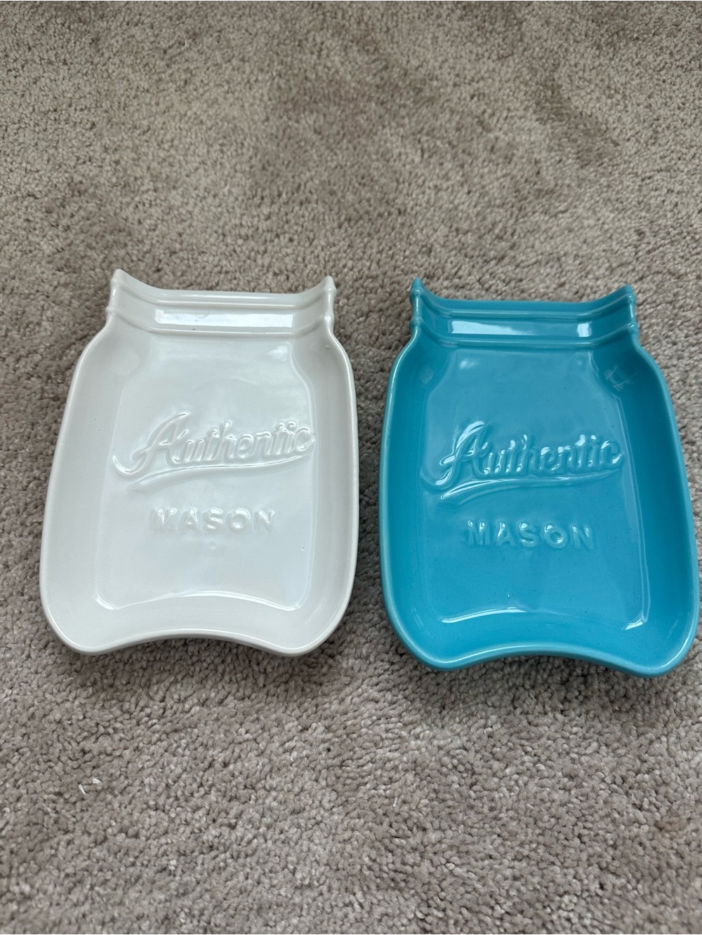 Ceramic Mason Jar Trinket Dishes - White & Turquoise
